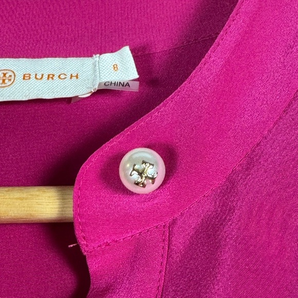 Tory Burch Hibiscus Flower Jane 100% Silk Dress Pink Ruffles Holiday Wedding 8 - Picture 4 of 12